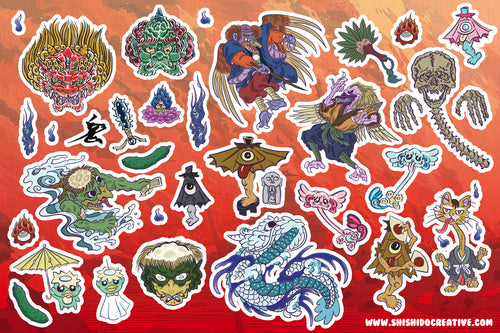 4x6 Yokai Sticker Sheet • Original Character Vinyl Sticker Sheet